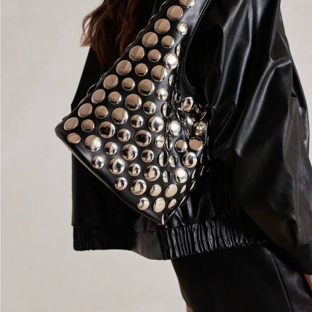 Black and Silver Studded Shoulder Bag